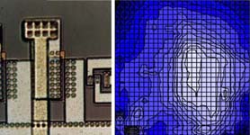 Non-Intrusive and contact less procedure to test and characterize RF and mmW integrated analogue circuits with DC or low frequency temperature measurements with applications to failure analysis